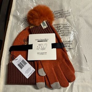Vera Bradley Warm rust Hat and Glove Set